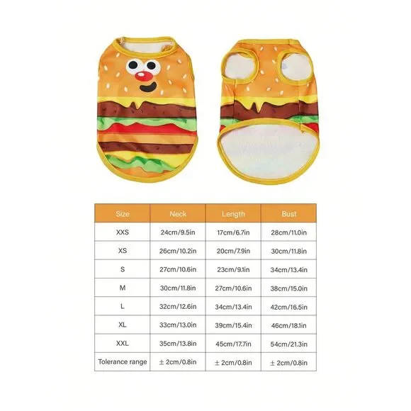 Dog Pet Burger Costume Puppy Cat Outfit Hamburger Lghtwt Shirt Halloween NWT Sm - Picture 6 of 6